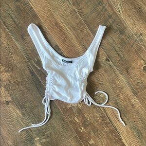 Zara White Ruched Tie Tank